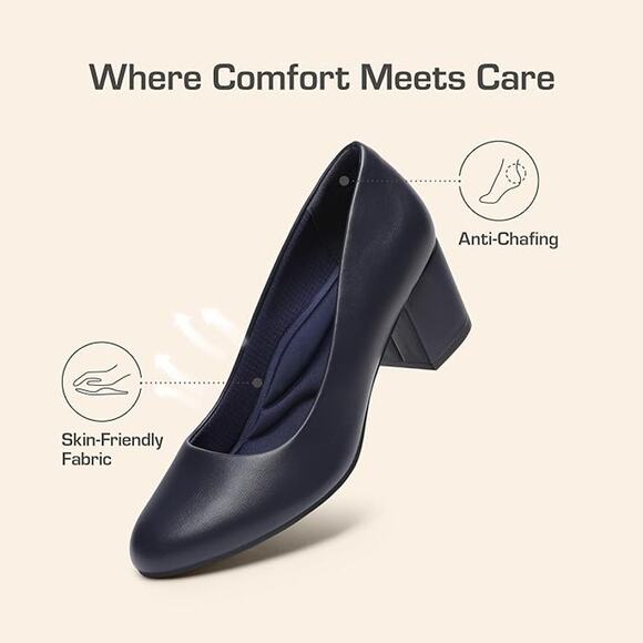 NWT DREAM PAIRS Women's Pumps Low Block Heel Dress Shoes Navy Sz 7.5 SDPU2462W - Picture 6 of 6